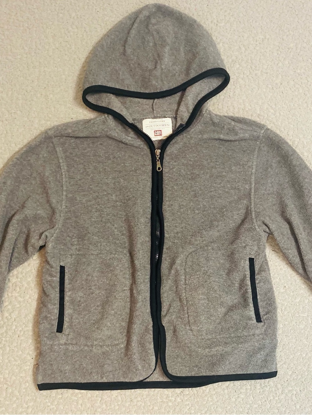 Faded Glory Gray Hooded Zip Jacket with Black Trim